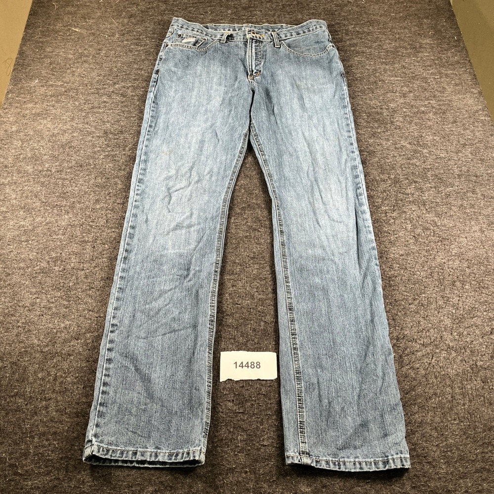 Cinch Up Bootcut Leg Jeans Mens 35x36 Blue Denim Light Wash Casual Everyday Wear
